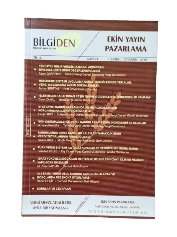BİLGİDEN MEVZUAT TAKİP SİSTEMİ ( YIL:6 SAYI:61 KASIM-30KASIM 2012 )